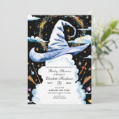 Whimsical Wand Wizard Hat Baby Dusche Einladung (Stehend Vorderseite)