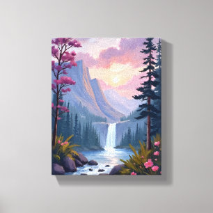 Whimsical Wasserfall   Magische Blumenlandschaft Leinwanddruck