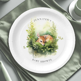 Whimsical Watercolor Baby Deer Baby Dusche Pappteller