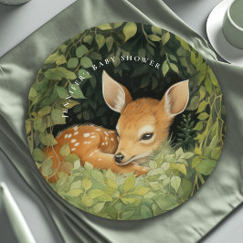 Whimsical Watercolor Baby Deer Baby Dusche Pappteller