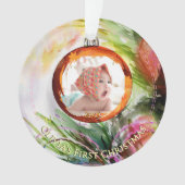 Whimsical Watercolor Baby's First Christmas Foto Ornament (Vorderseite)