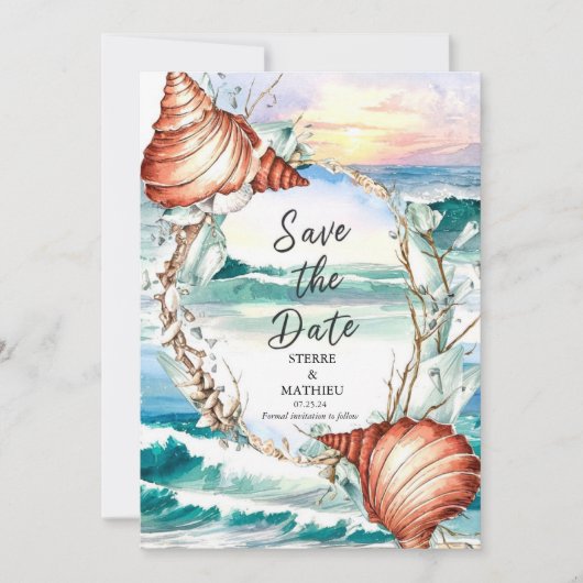 Whimsical Watercolor Beach Hochzeit Save The Date (Vorderseite)