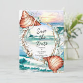 Whimsical Watercolor Beach Hochzeit Save The Date (Stehend Vorderseite)