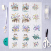 Whimsical Watercolor Beachy Florals & Shells Seidenpapier (Handwerk)