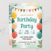 Whimsical Watercolor Birthday Celebration Invitati Einladung (Vorne/Hinten)