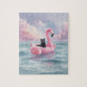 Whimsical Watercolor Black Cat Flamingo Float Puzzle (Vertikal)