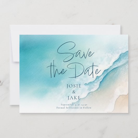 Whimsical Watercolor Blue Ocean Save the Date (Vorderseite)