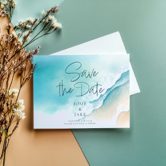 Whimsical Watercolor Blue Ocean Save the Date