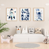 Whimsical Watercolor Blue Space Moon & Back Bilderwand Sets