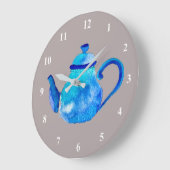 Whimsical watercolor blue teapot große wanduhr (Winkel)