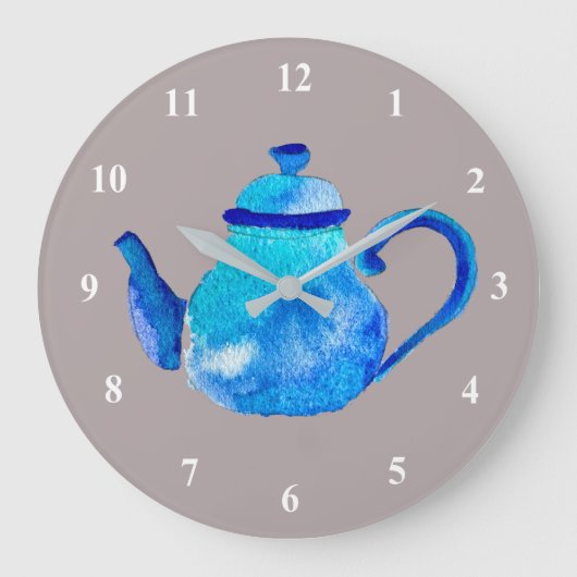 Whimsical watercolor blue teapot große wanduhr (Vorderseite)