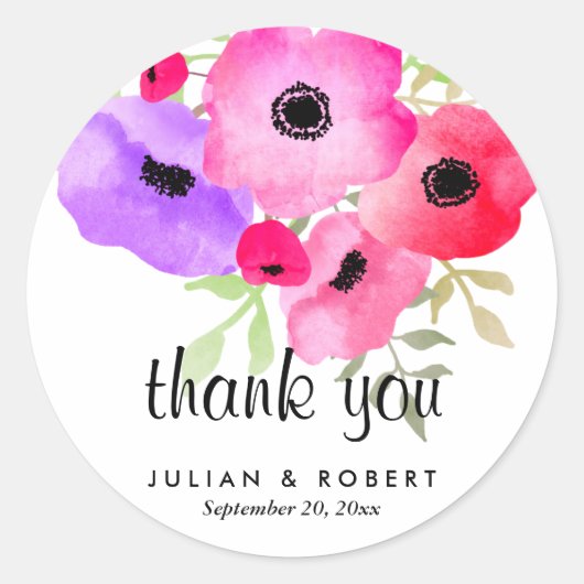 Whimsical Watercolor Blume Hochzeit Danke Runder Aufkleber (Vorderseite)