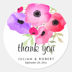 Whimsical Watercolor Blume Hochzeit Danke Runder Aufkleber