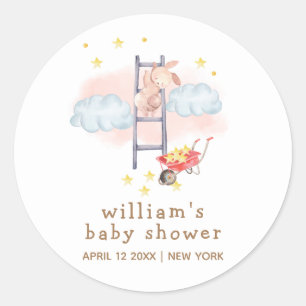 Whimsical Watercolor Boho Bunny Stars Babydusche Runder Aufkleber