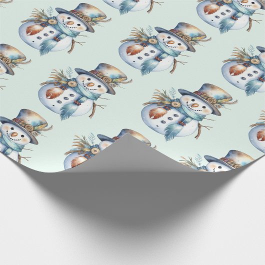 Whimsical Watercolor Boho Snowman Weihnachten Geschenkpapier (Ecke)