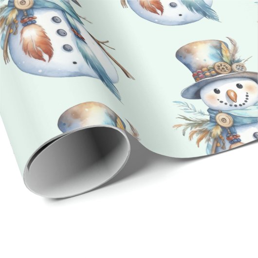 Whimsical Watercolor Boho Snowman Weihnachten Geschenkpapier (Rolleneckpunkt)