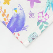 Whimsical Watercolor Budgie Parakeets Fleecedecke (Ecke)