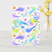 Whimsical Watercolor Budgie Parakeets Karte (Gelbe Blume)