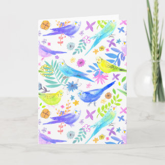 Whimsical Watercolor Budgie Parakeets Karte