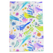 Whimsical Watercolor Budgie Parakeets Mittlere Geschenktüte (Rückseite)