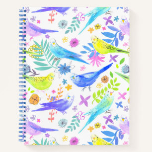Whimsical Watercolor Budgie Parakeets Notizblock