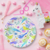 Whimsical Watercolor Budgie Parakeets Pappteller (Party)
