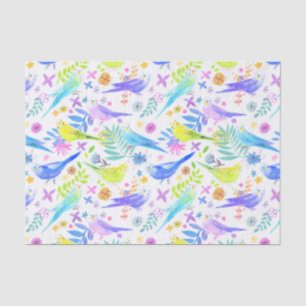 Whimsical Watercolor Budgie Parakeets Seidenpapier