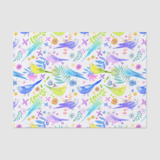 Whimsical Watercolor Budgie Parakeets Seidenpapier (Vorderseite)