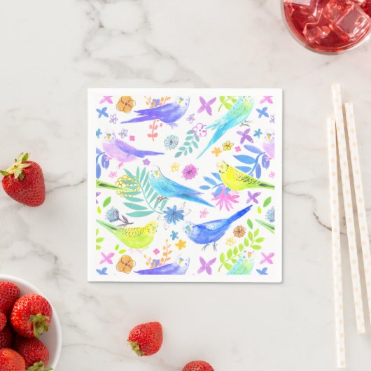 Whimsical Watercolor Budgie Parakeets Serviette (Beispiel)