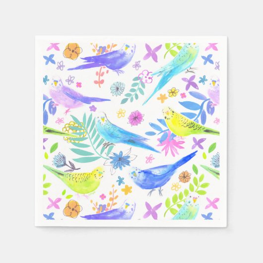Whimsical Watercolor Budgie Parakeets Serviette (Vorderseite)