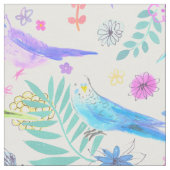 Whimsical Watercolor Budgie Parakeets Stoff (Nahaufnahme)