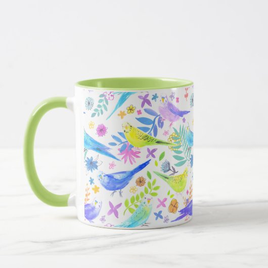 Whimsical Watercolor Budgie Parakeets Tasse (Links)