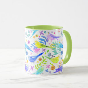 Whimsical Watercolor Budgie Parakeets Tasse