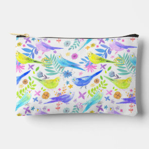 Whimsical Watercolor Budgie Parakeets Zubehörtasche