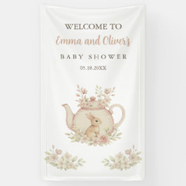 Whimsical Watercolor Bunny Tea Party Baby Shower Banner