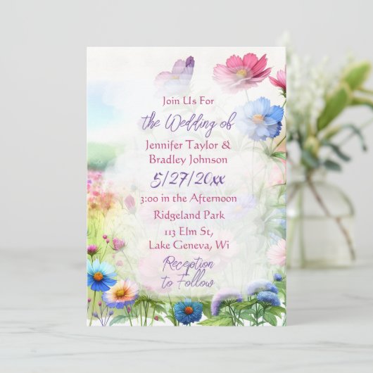 Whimsical Watercolor Butterfets Floral Wedding Einladung (Stehend Vorderseite)