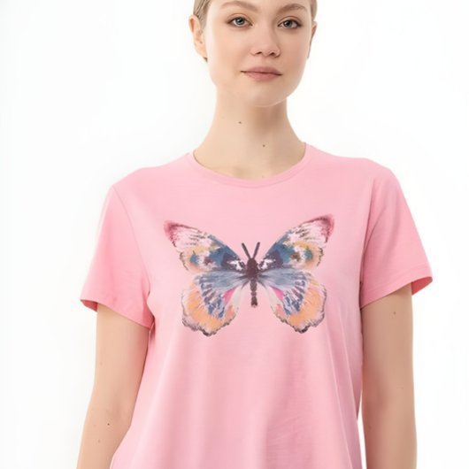 Whimsical Watercolor Butterfly Graphic Pastel Pink T-Shirt
