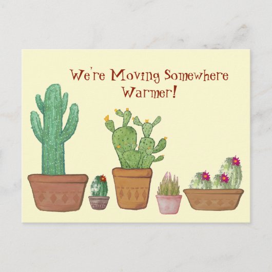 Whimsical Watercolor Cactus Moving Announcement Postkarte (Vorderseite)
