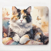 Whimsical Watercolor Calico Cat and Butterfells Mousepad (Vorne)