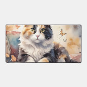 Whimsical Watercolor Calico Cat and Butterfells Schreibtischunterlage (Vorderseite)
