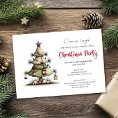 Whimsical Watercolor Christmas Tree Party Invite Einladung