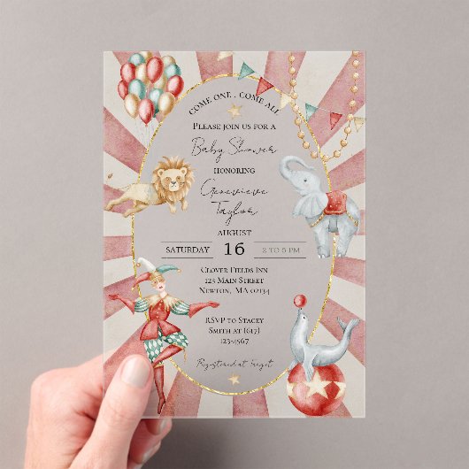 Whimsical Watercolor Circus Carnival Baby Shower Acryleinladungen (Insitu (Handheld))