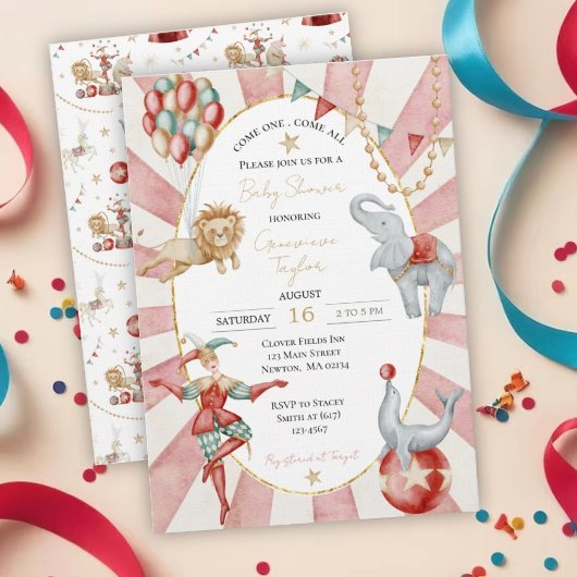 Whimsical Watercolor Circus Carnival Baby Shower Einladung