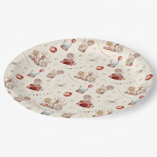 Whimsical Watercolor Circus Carnival Baby Shower Pappteller (Schrägansicht)