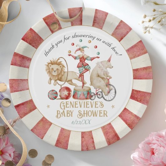 Whimsical Watercolor Circus Carnival Baby Shower Pappteller