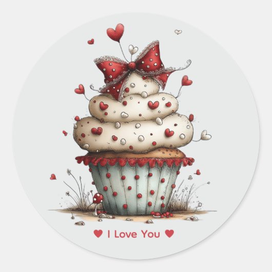 Whimsical Watercolor Cupcake Love Sticker (Vorderseite)