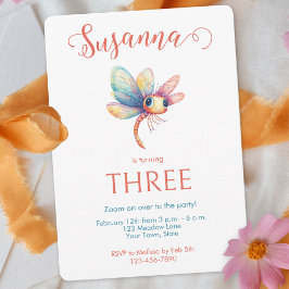 Whimsical Watercolor Dragonfly Girl's Birthday Einladung