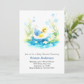 Whimsical Watercolor Duckling Boy Baby Dusche Einladung (Stehend Vorderseite)