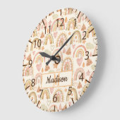 Whimsical Watercolor Earthy Boho Rainbows Name Große Wanduhr (Winkel)