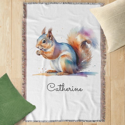 Whimsical Watercolor Eichhörnchen Personalized Decke
